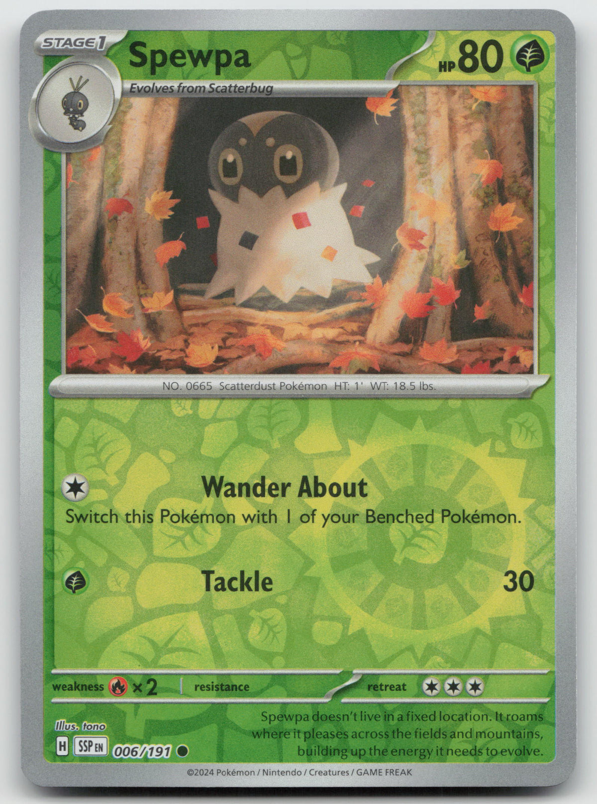 Spewpa Common Reverse Holo SV08: Surging Sparks 006/191 NM