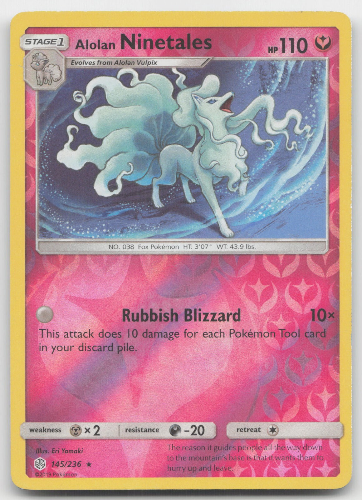 Alolan Ninetales Reverse Holo Rare SM - Cosmic Eclipse 145/236 NM