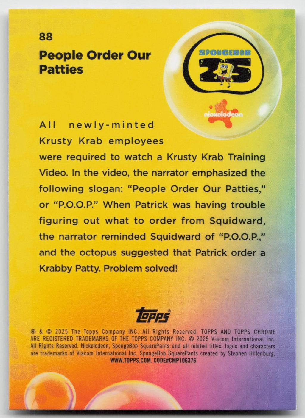 P.O.O.P. - Wave Refractor Topps Chrome SpongeBob SquarePants 25th 88 NM