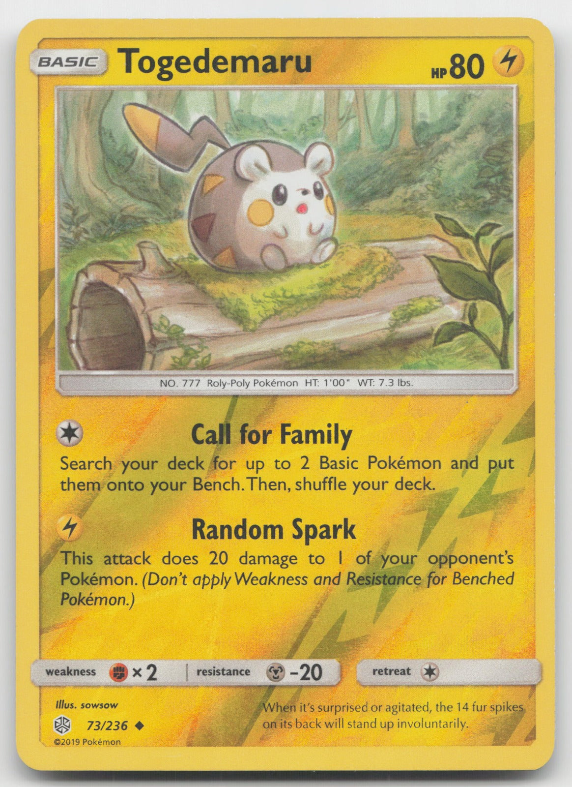 Togedemaru Reverse Holo Uncommon SM - Cosmic Eclipse 73/236 NM