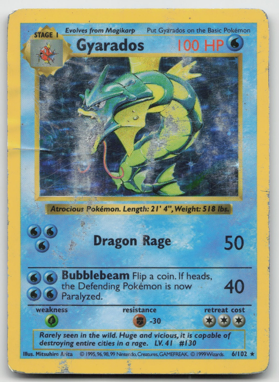 Gyarados Holo Rare Base Set (Shadowless) 6/102 DAMAGED