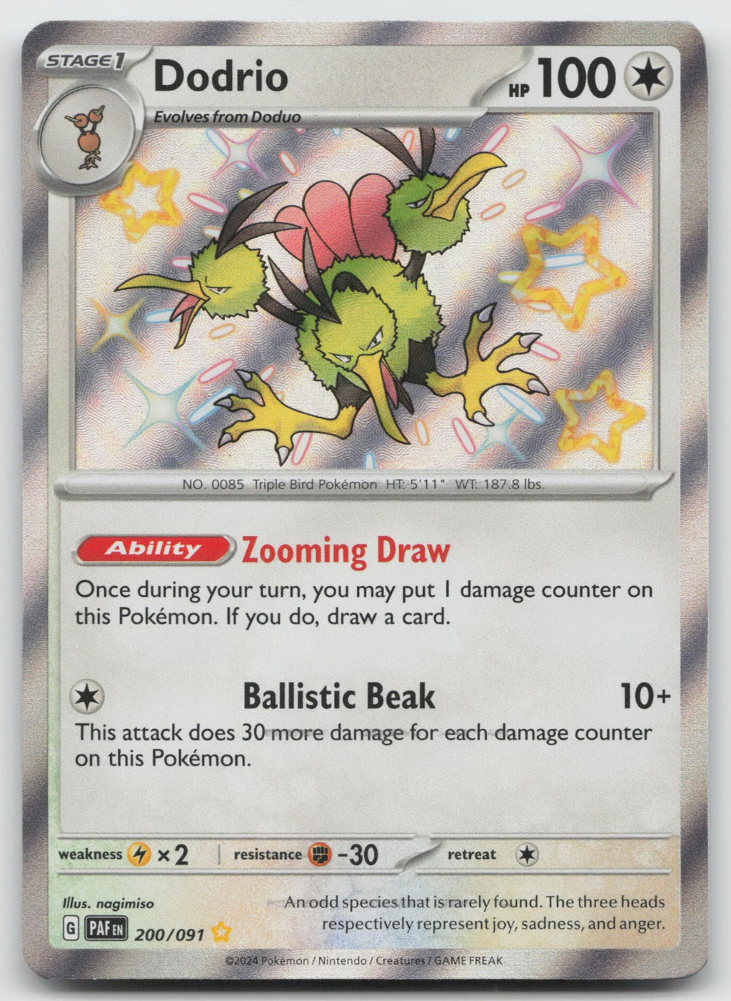Dodrio Shiny Rare Holo SV: Paldean Fates 200/091 NM