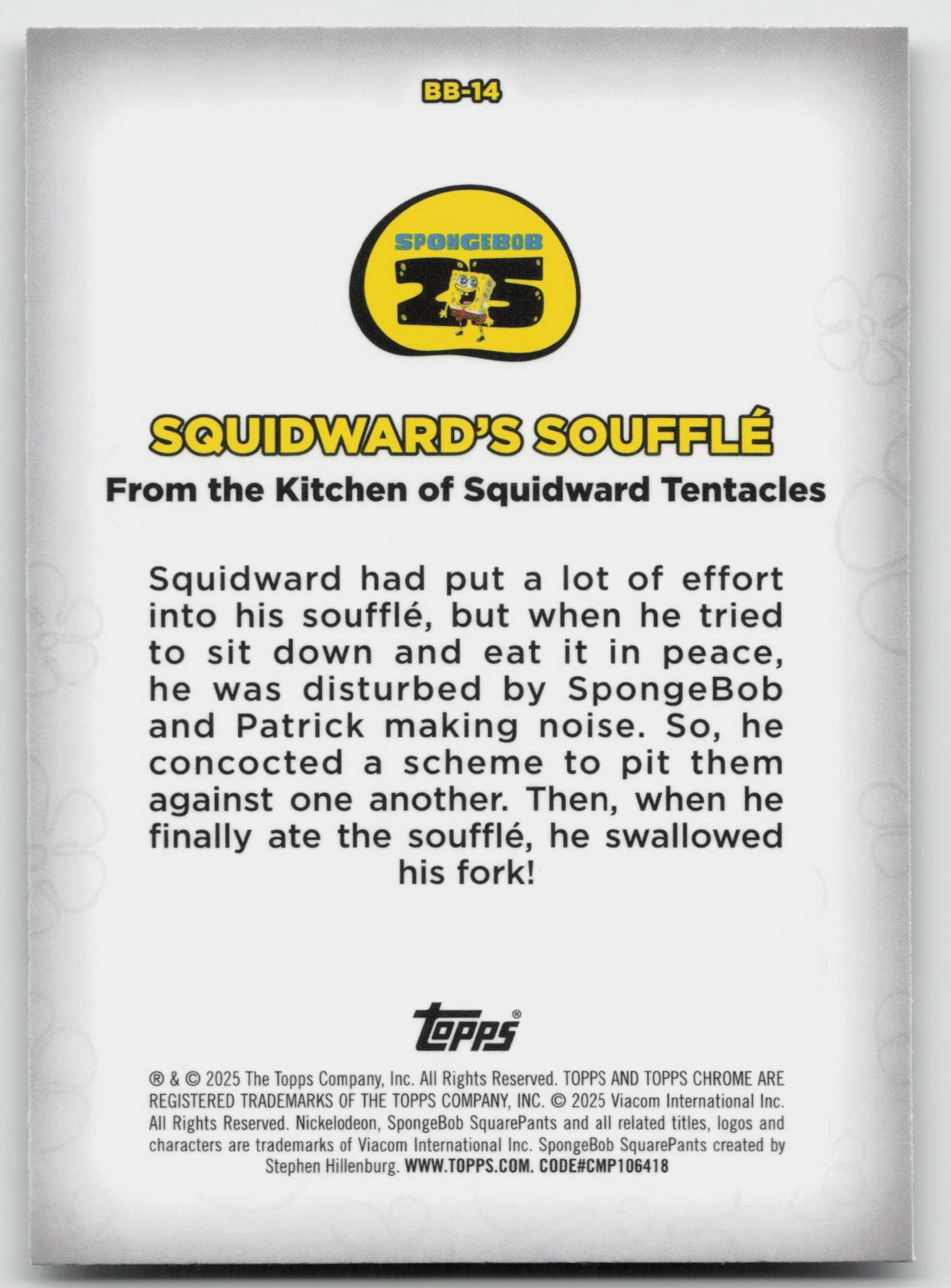 Squidward's Souffle Topps Chrome SpongeBob SquarePants 25th Kelp Reviews BB-14