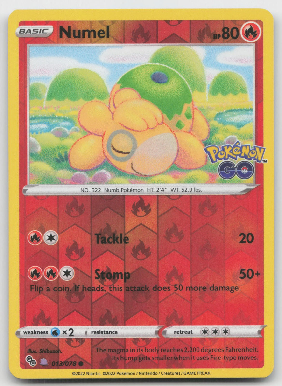 Numel (Peelable Ditto) Common Reverse Holo Pokemon GO 013/078 NM