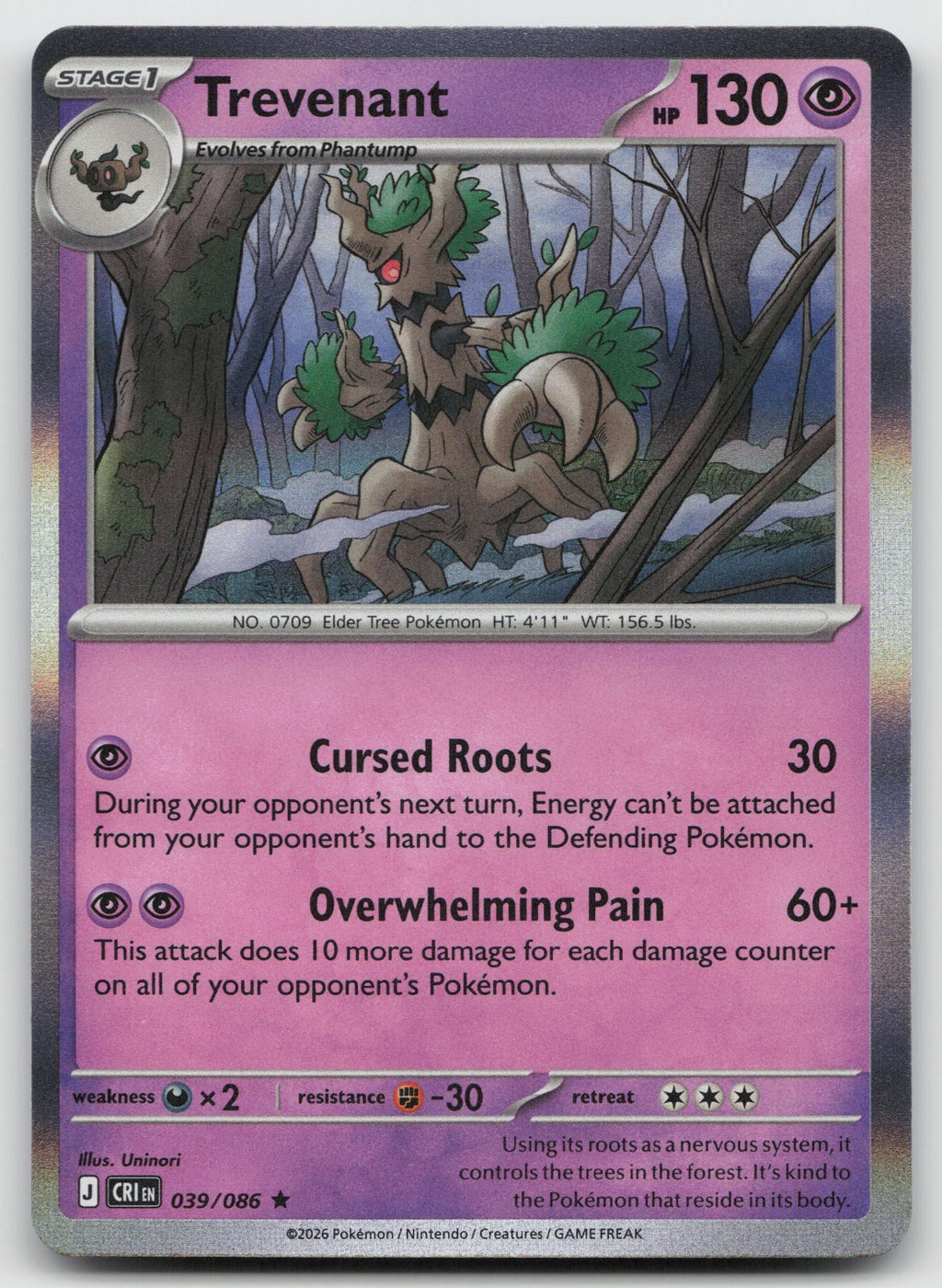 Trevenant Rare Holo ME04: Chaos Rising 039/086 NM