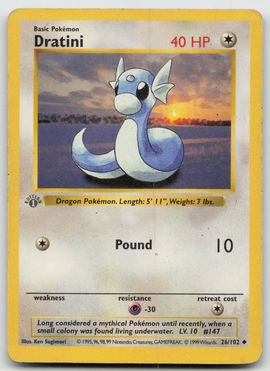 Dratini Uncommon 1st Edition Base Set (Shadowless) 26/102 HP