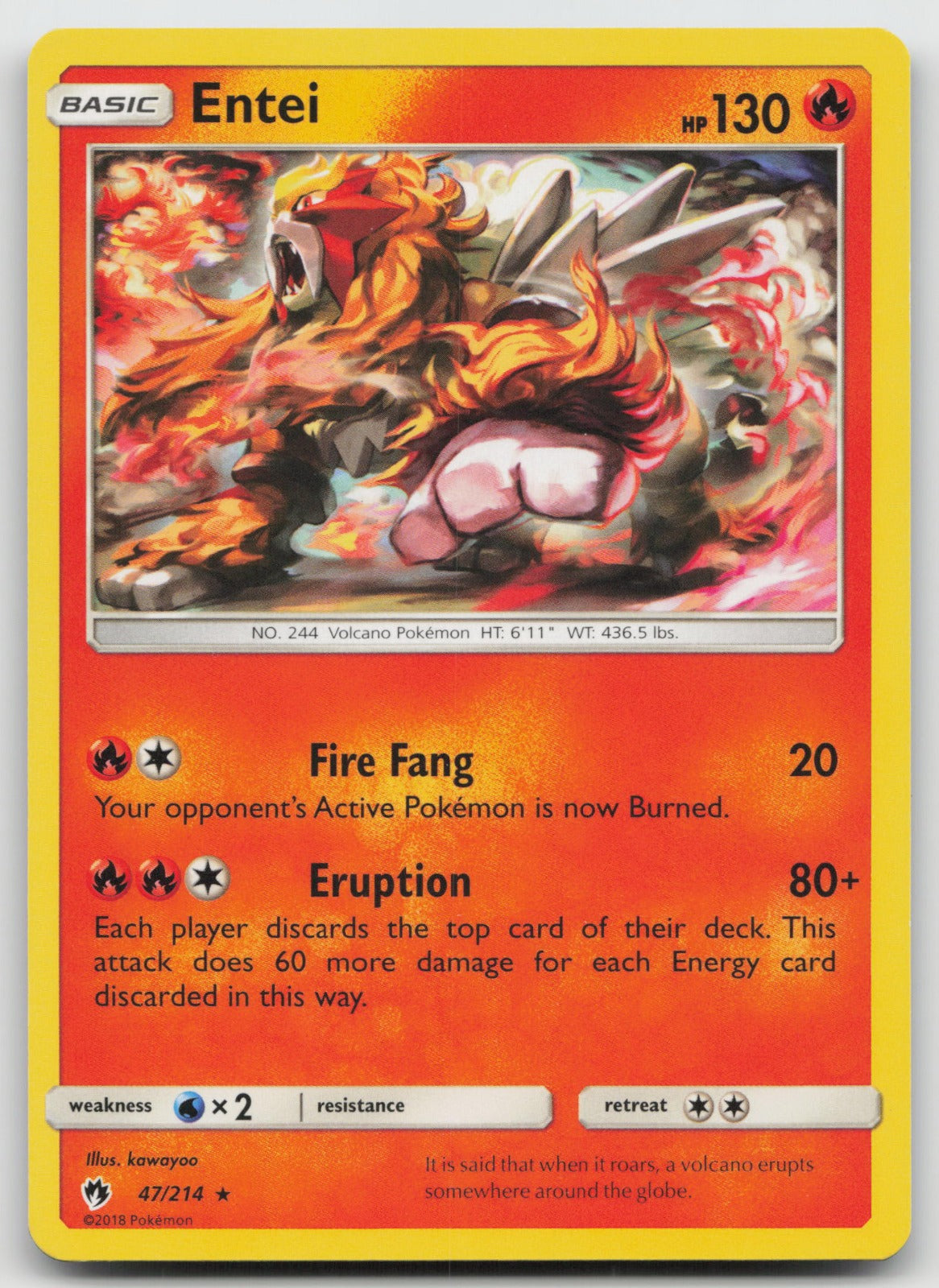 Entei Reverse Holo Rare SM - Lost Thunder 47/214 NM