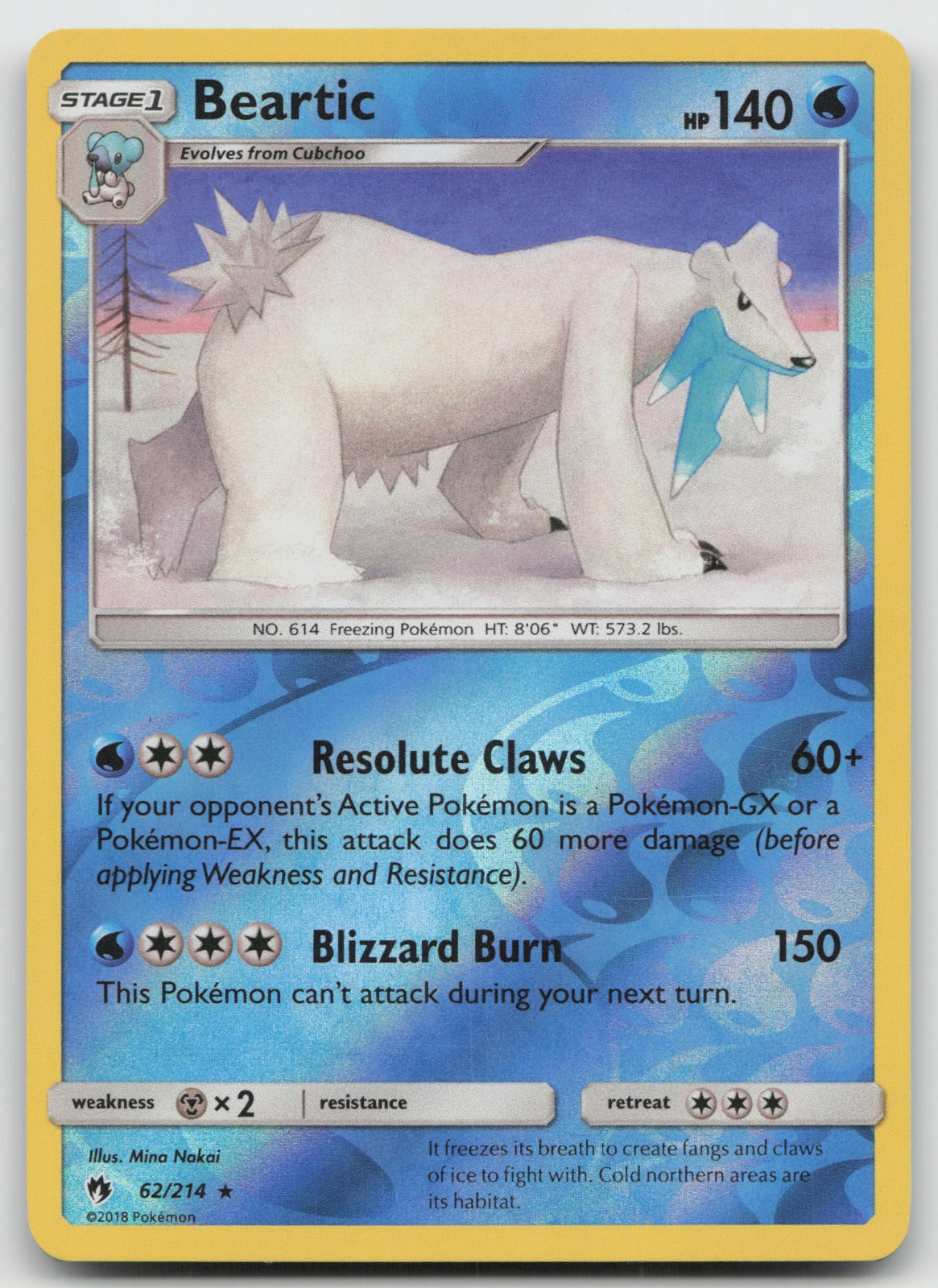 Beartic Reverse Holo Rare SM - Lost Thunder 62/214 NM