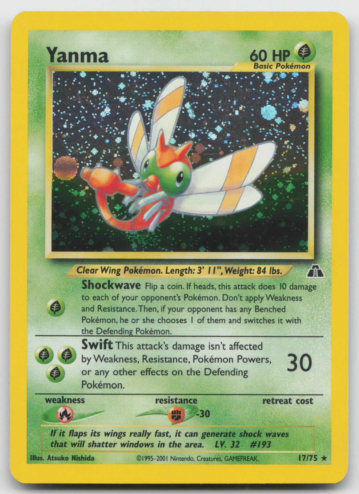 Yanma Unlimited Holo Rare Neo Discovery 17/75 VLP