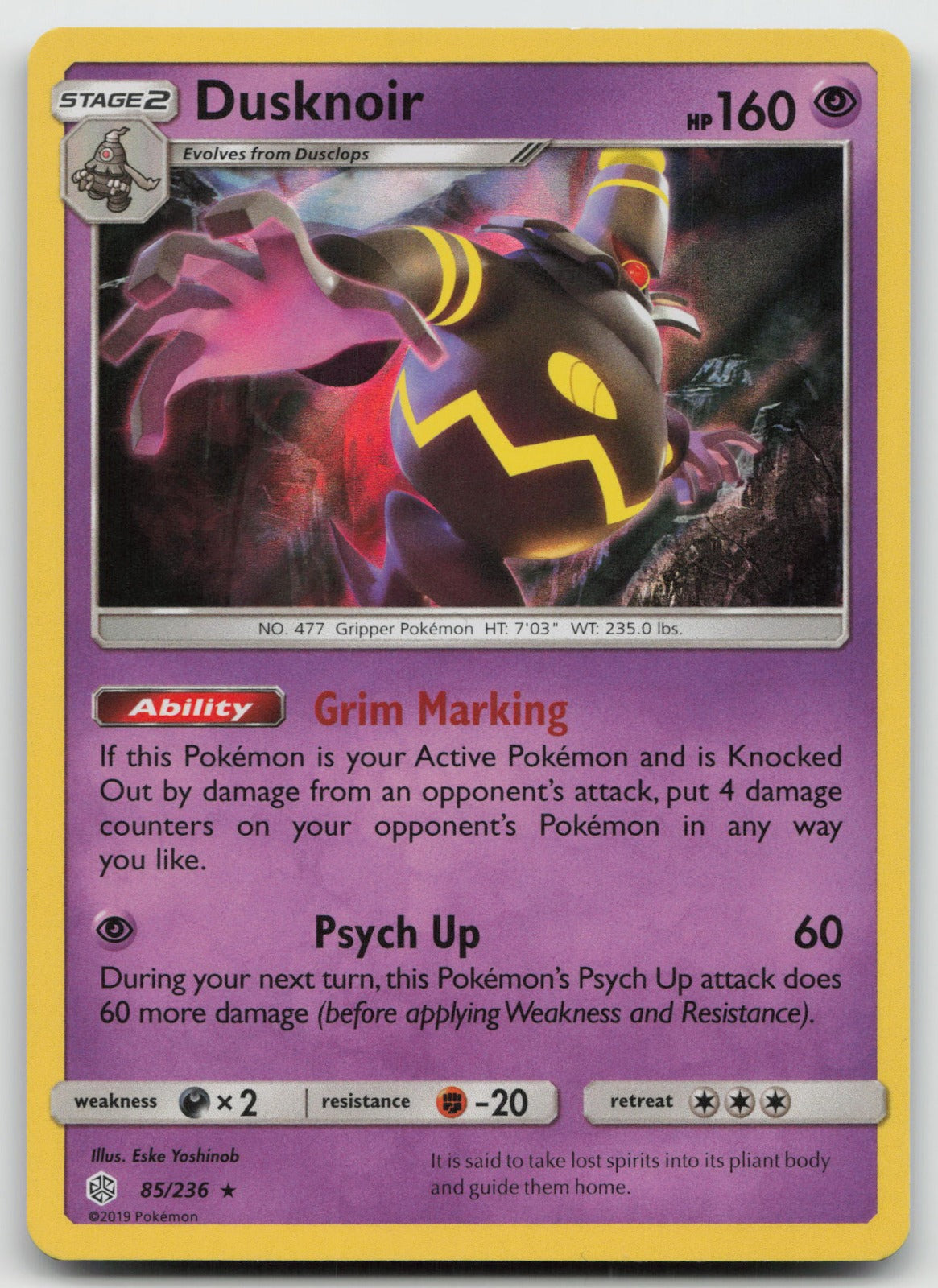 Dusknoir Holo Rare SM - Cosmic Eclipse 85/236 NM