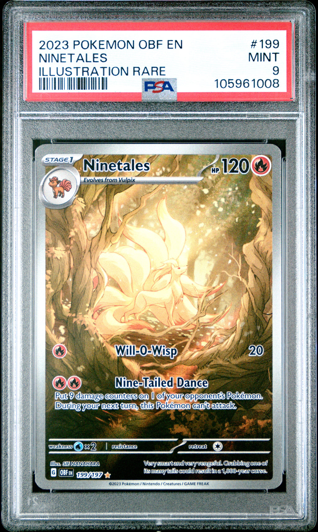 Ninetales Illustration Rare Pokemon Obf En-Obsidian Flames 199/197 PSA 9
