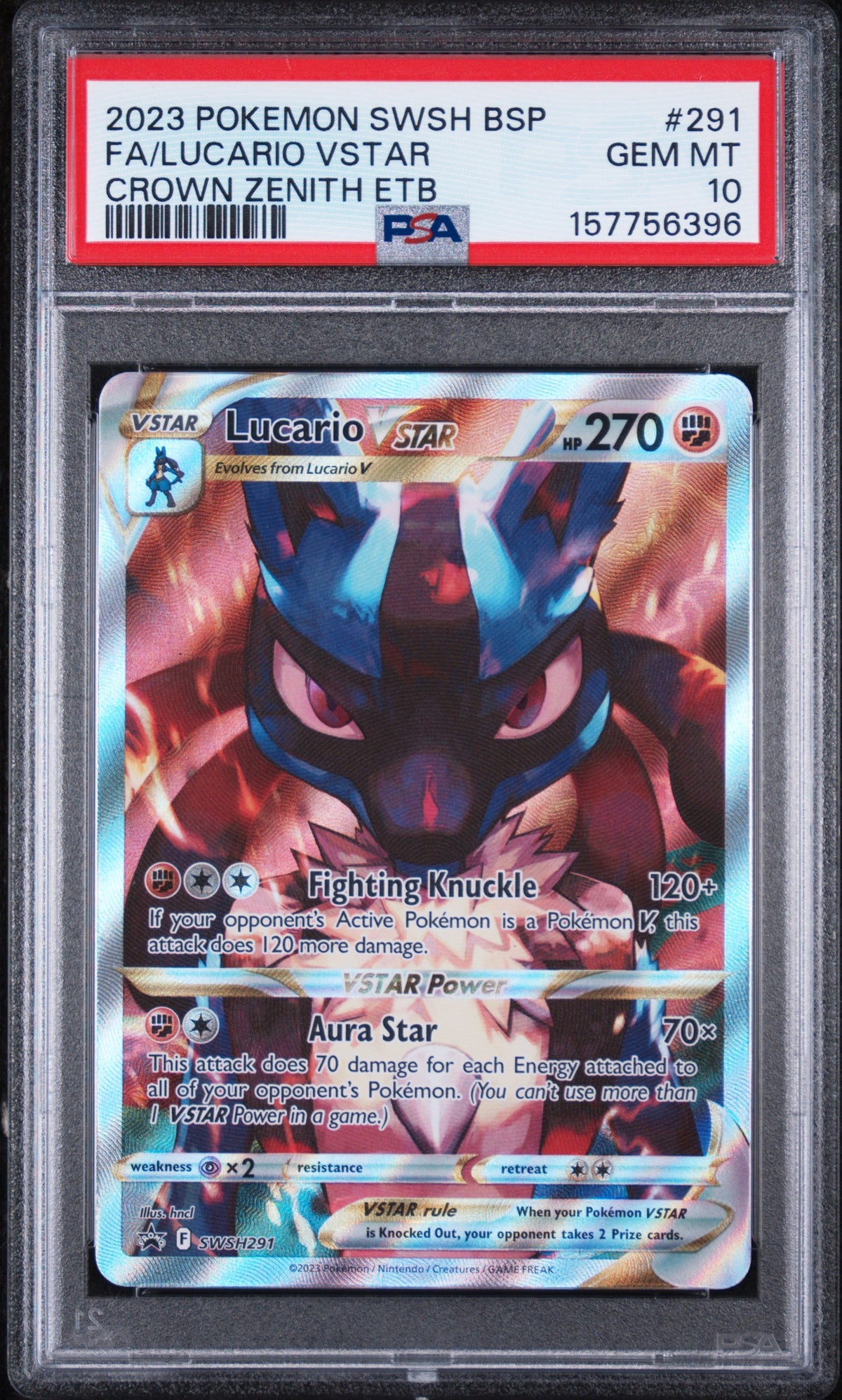 Lucario Vstar Crown Zenith Etb Pokemon Black Star Promo SWSH291 PSA 10