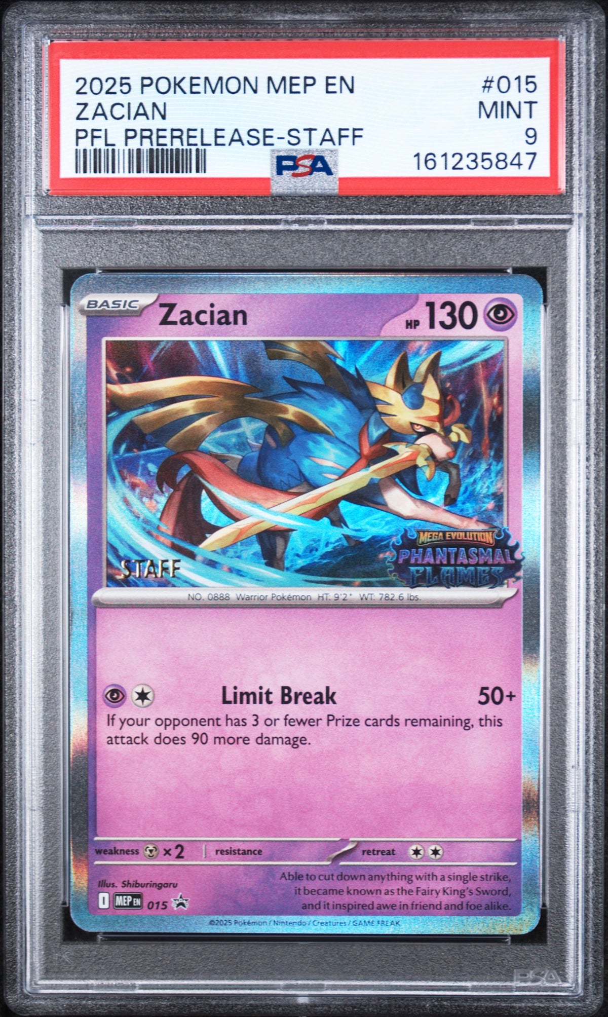 Zacian Prerelease STAFF Pokemon En-Me Black Star Promo MEP015 PSA 9