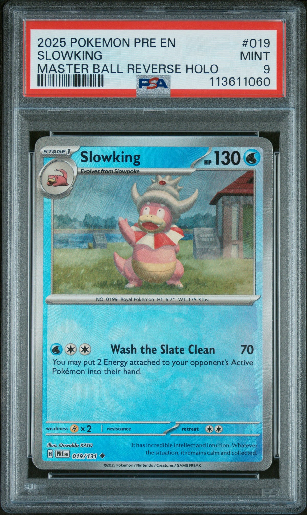 Slowking Master Ball Reverse Holo Pokemon Prismatic Evolutions 019/131 PSA 9