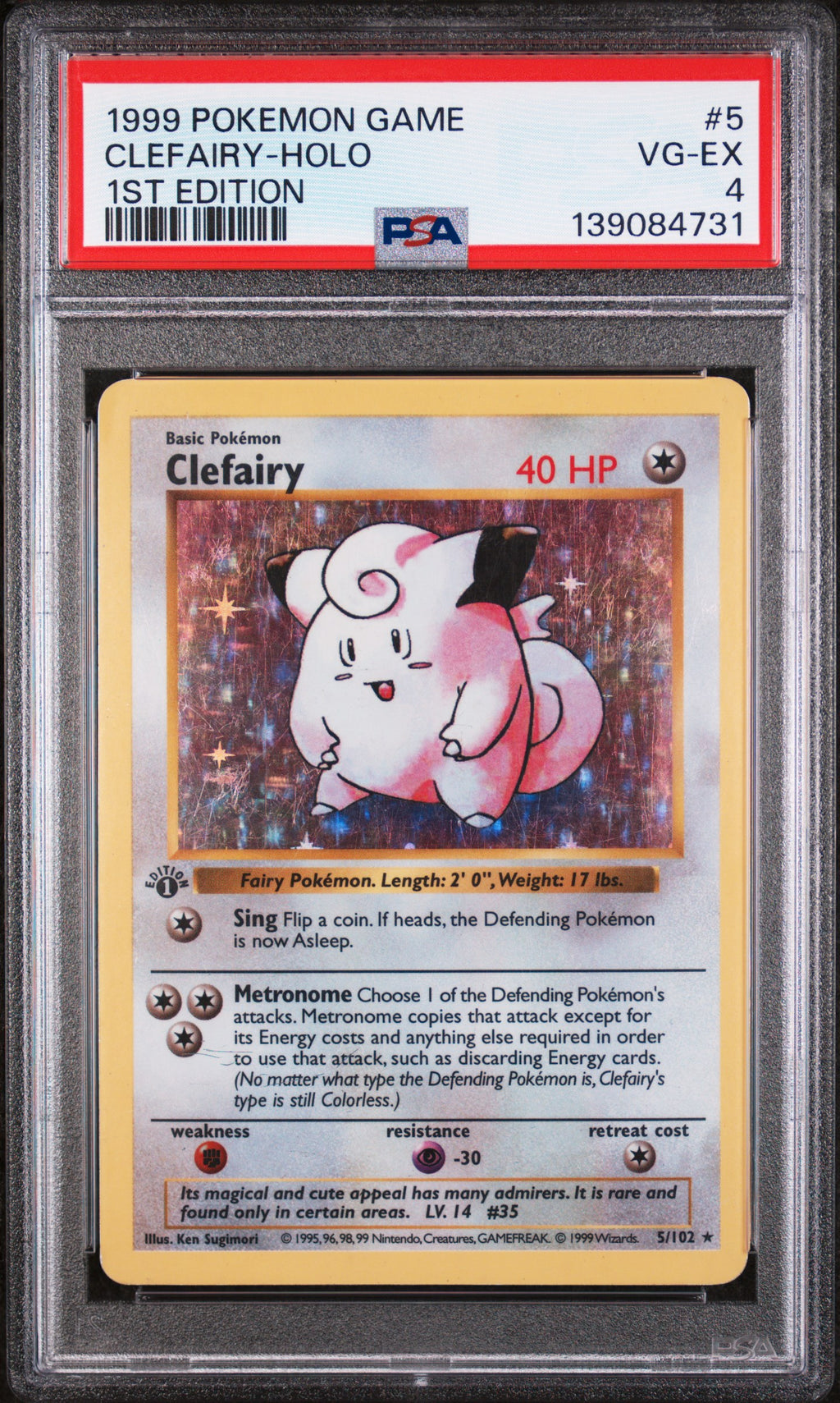 Clefairy Base Set Holo 1st Edition Shadowless Pokemon Game 5 NM PSA 4