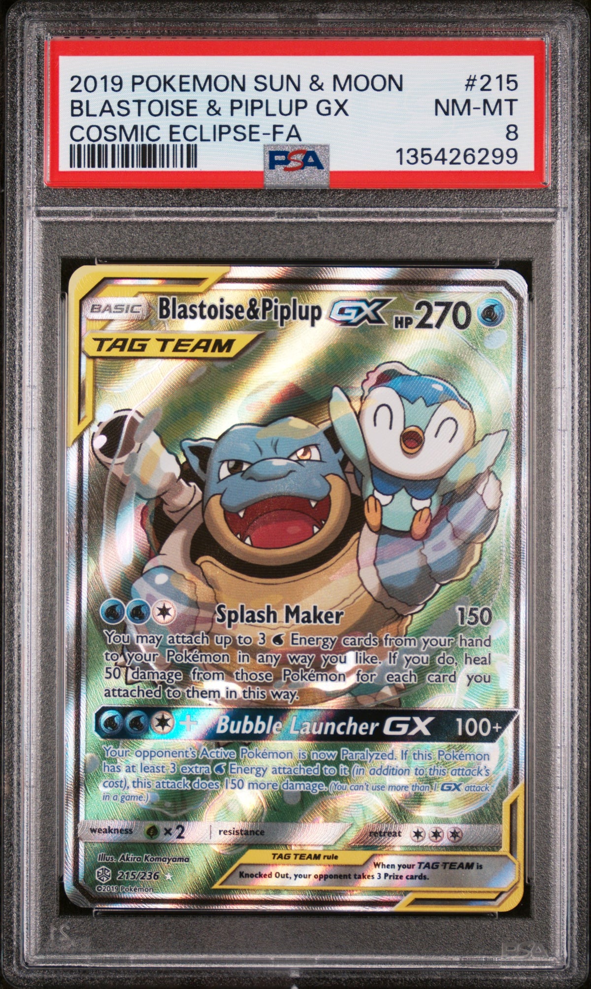 Blastoise & Piplup Gx Pokemon Sun & Moon Cosmic Eclipse 215/236 PSA 8