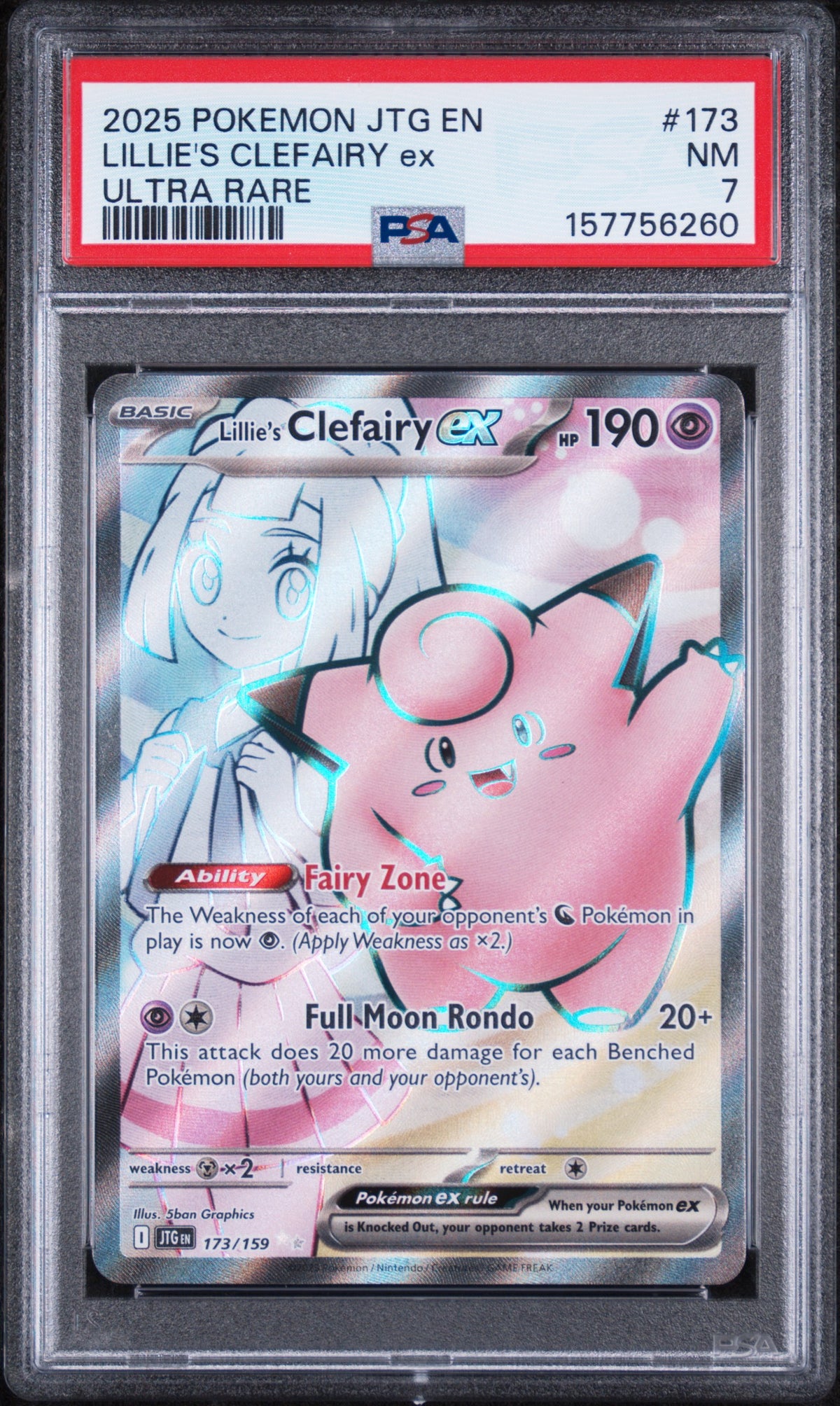 Lillie's Clefairy Ex Ultra Rare Pokemon Jtg Journey Together 173/159 PSA 7