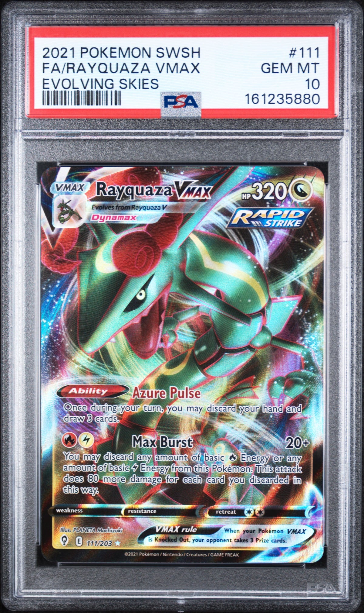 Rayquaza Vmax Pokemon Sword & Shield Evolving Skies 111/203 PSA 10
