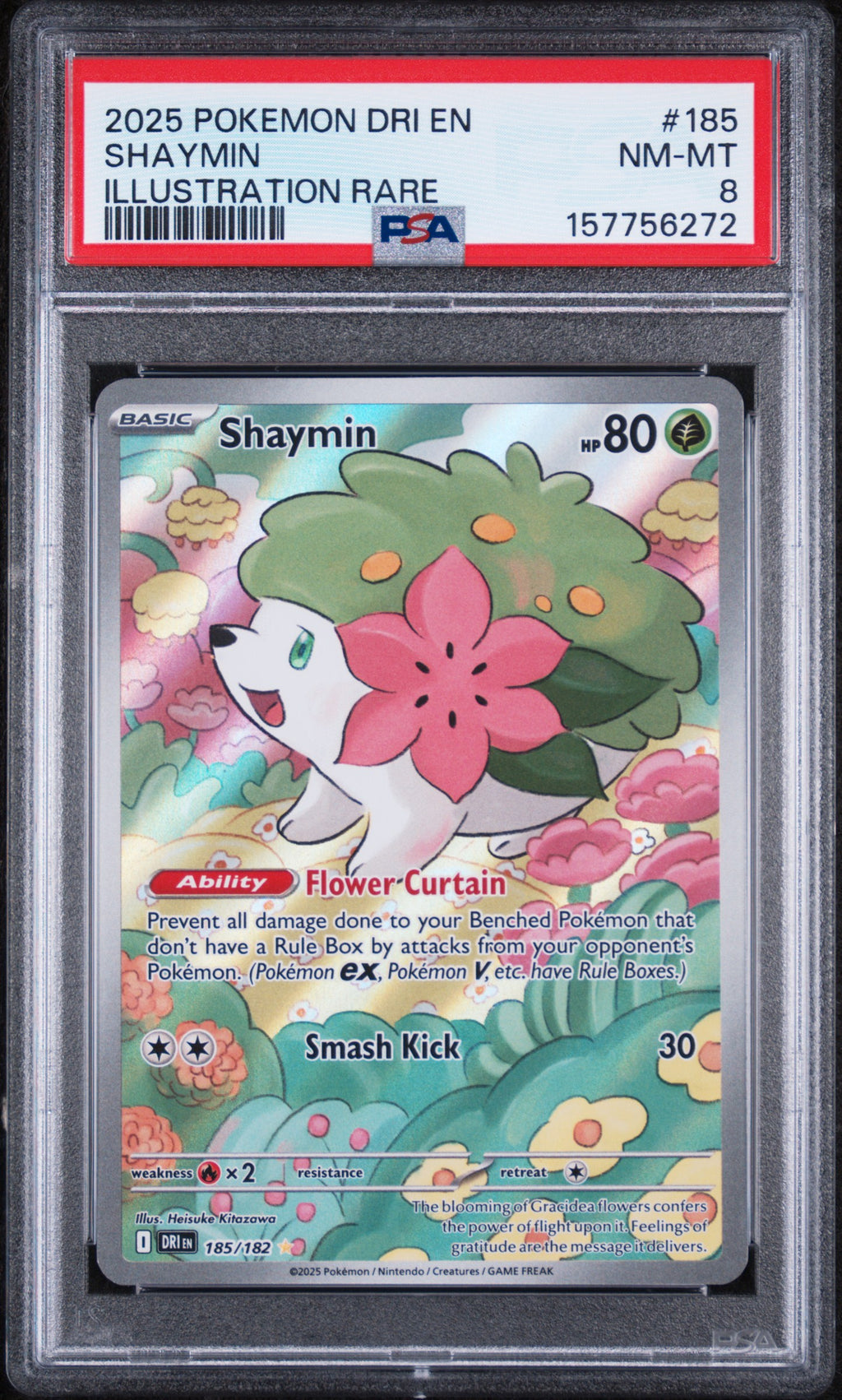 Shaymin Illustration Rare Pokemon Dri En-Destined Rivals 185/182 PSA 8