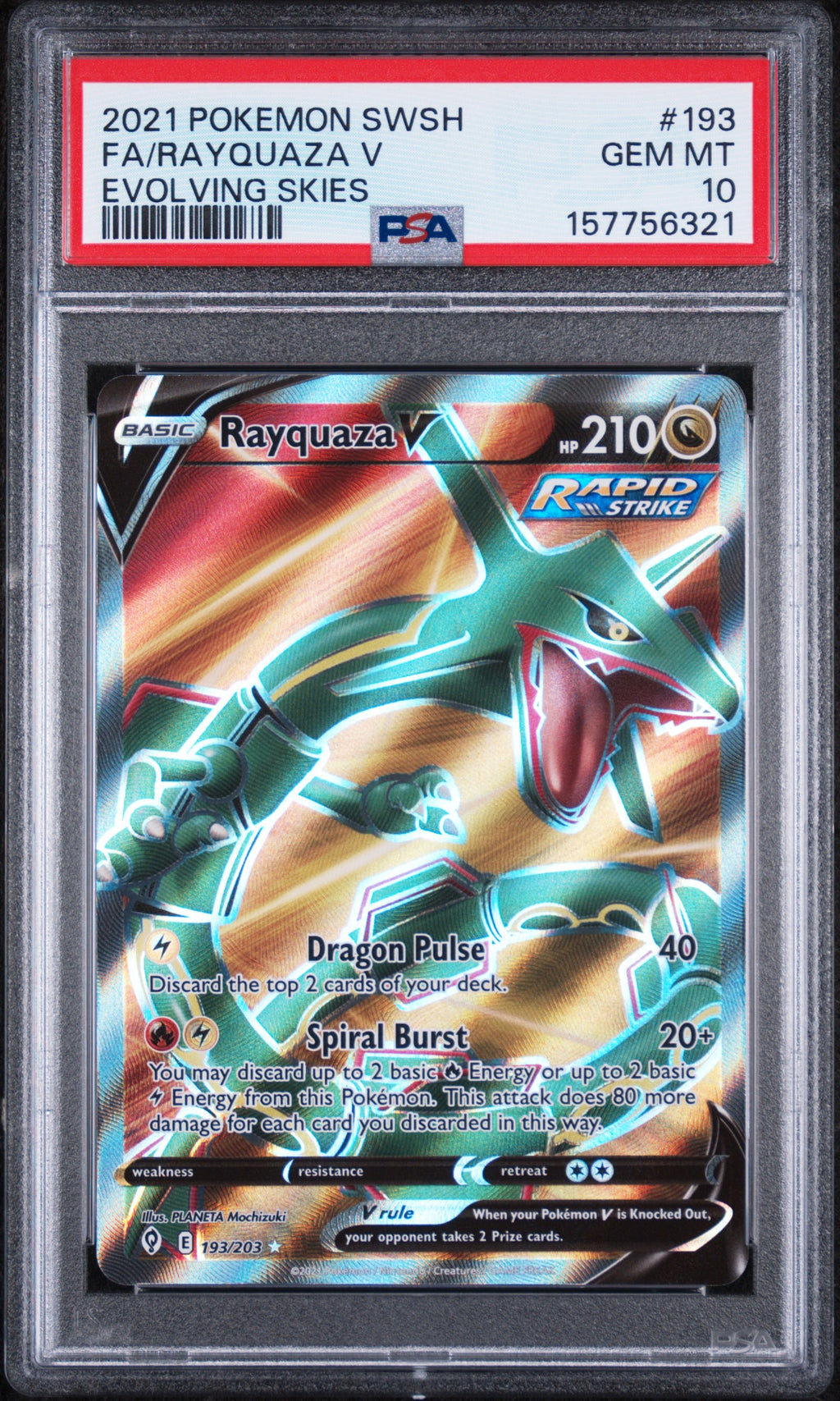 Rayquaza V Pokemon Sword & Shield Evolving Skies 193/203 PSA 10