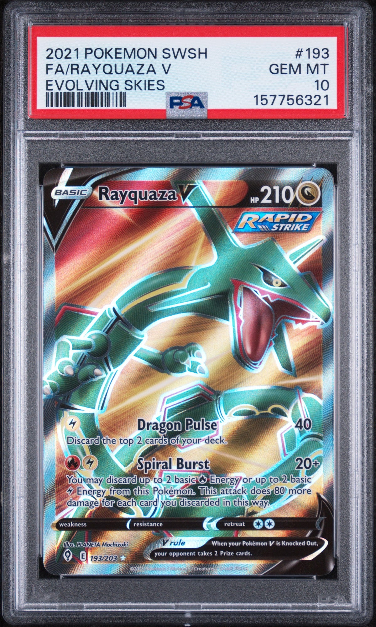 Rayquaza V Pokemon Sword & Shield Evolving Skies 193/203 PSA 10