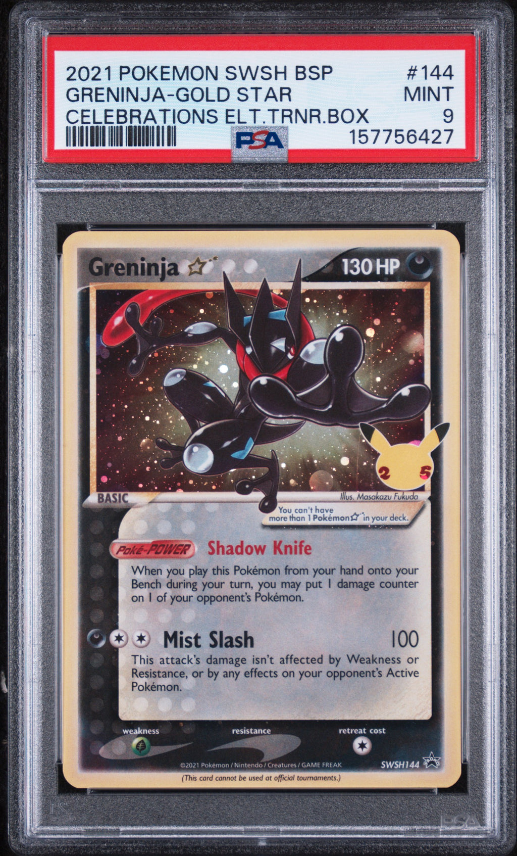 Greninja Gold Star Celebrations ETB Pokemon Black Star Promo SWSH144 PSA 9