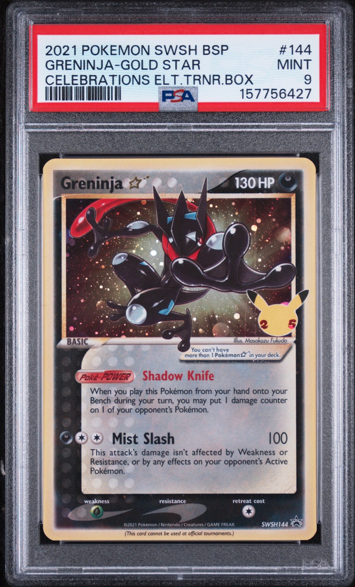 Greninja Gold Star Celebrations ETB Pokemon Black Star Promo SWSH144 PSA 9