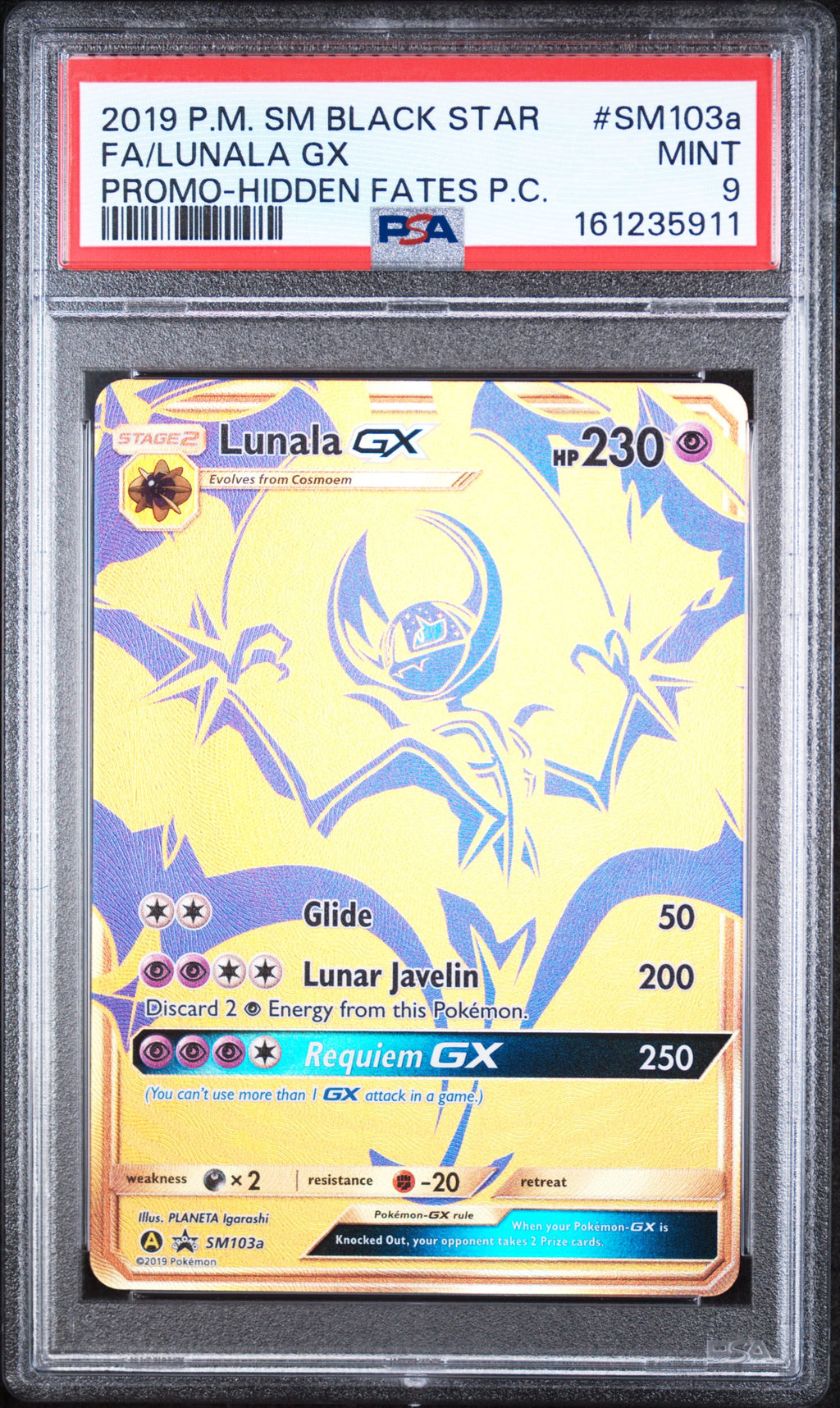 Lunala Gx Hidden Fates Pokemon Center SM Black Star Promo SM103a PSA 9