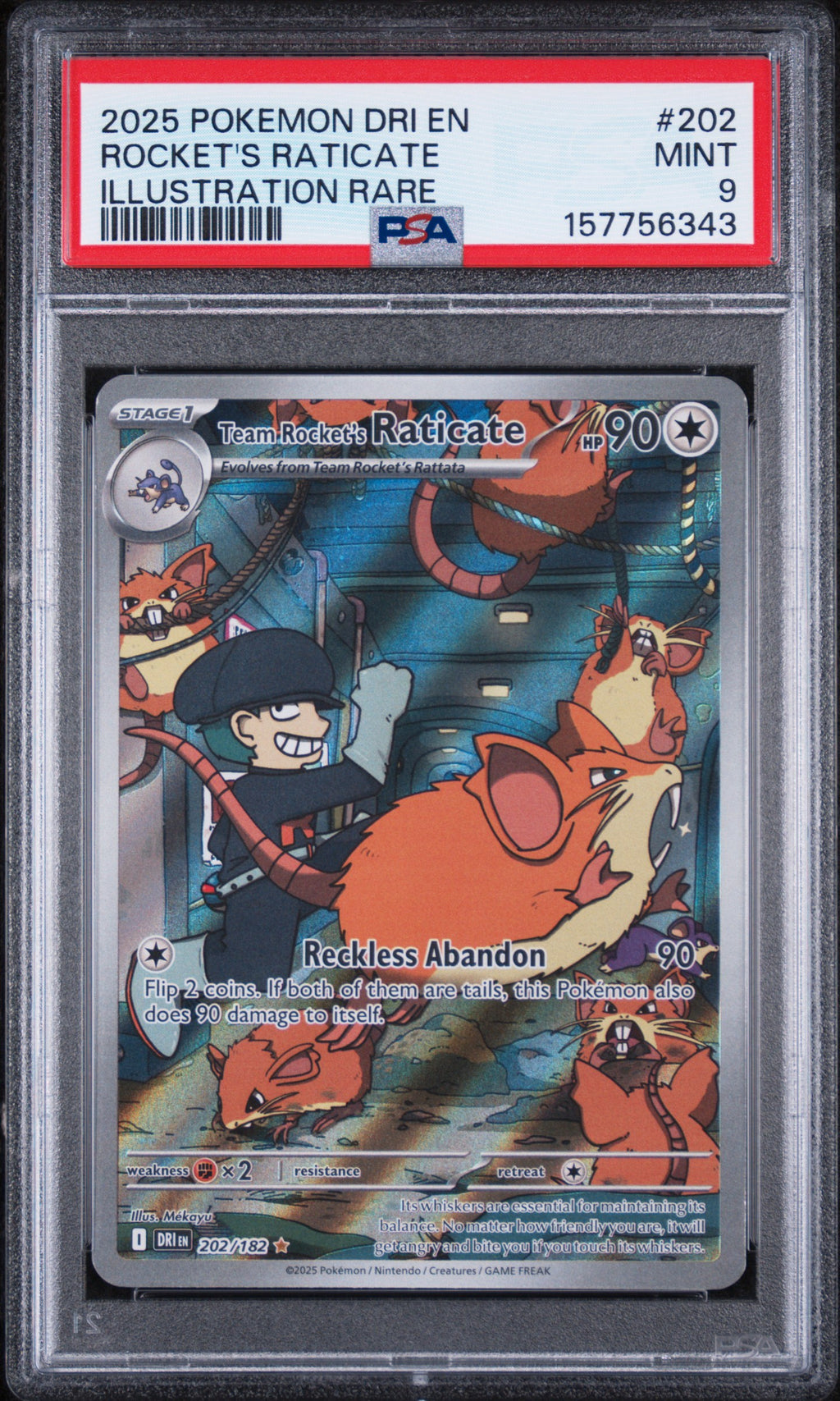 Rocket's Raticate Illustration Rare Pokemon Dri En-Destined Rivals 202/182 PSA 9