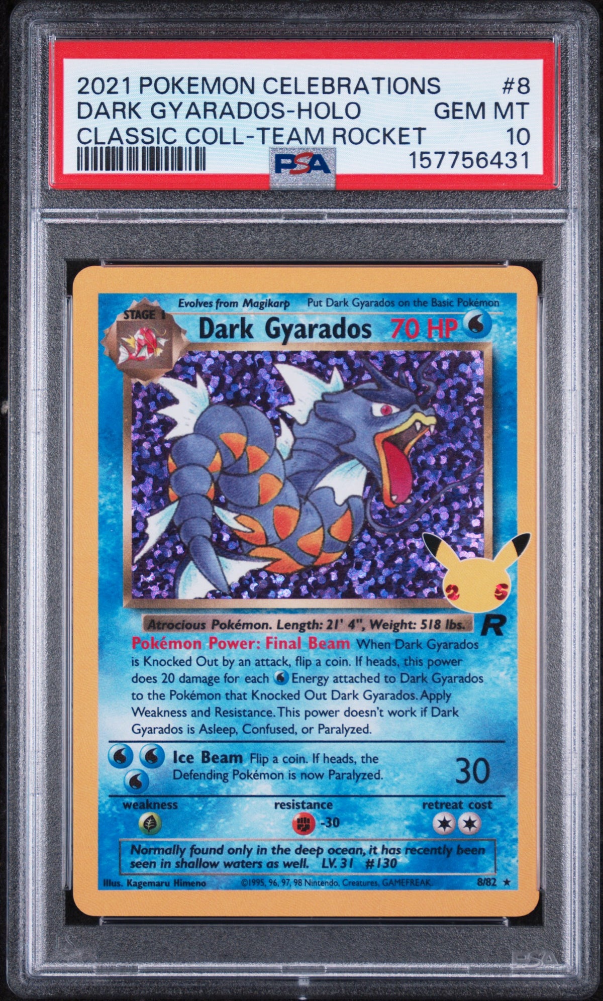 Dark Gyarados Holo Rocket Pokemon Celebrations Classic Collection 8/82 PSA 10