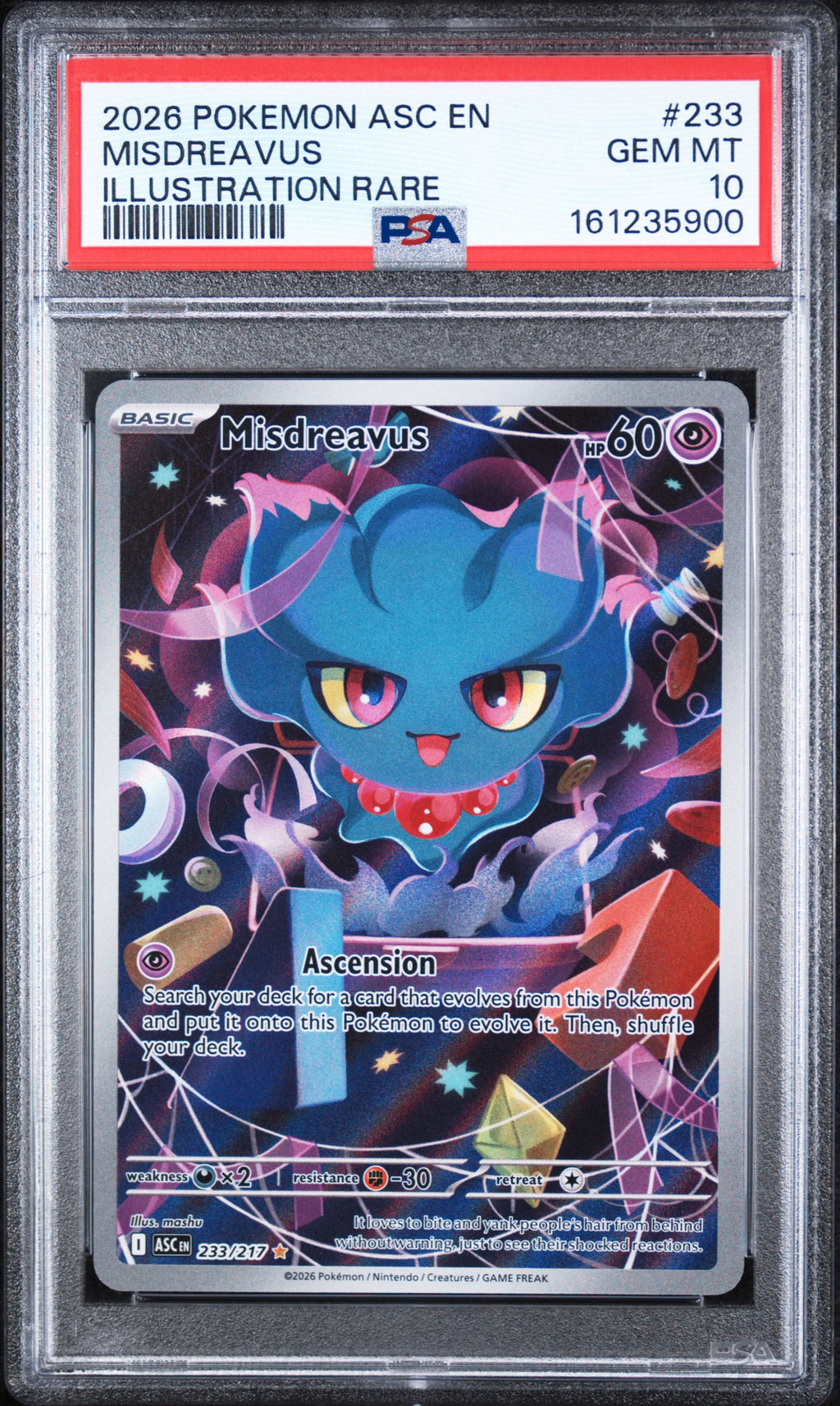 Misdreavus Illustration Rare Pokemon Asc En-Ascended Heroes 233/217 PSA 10