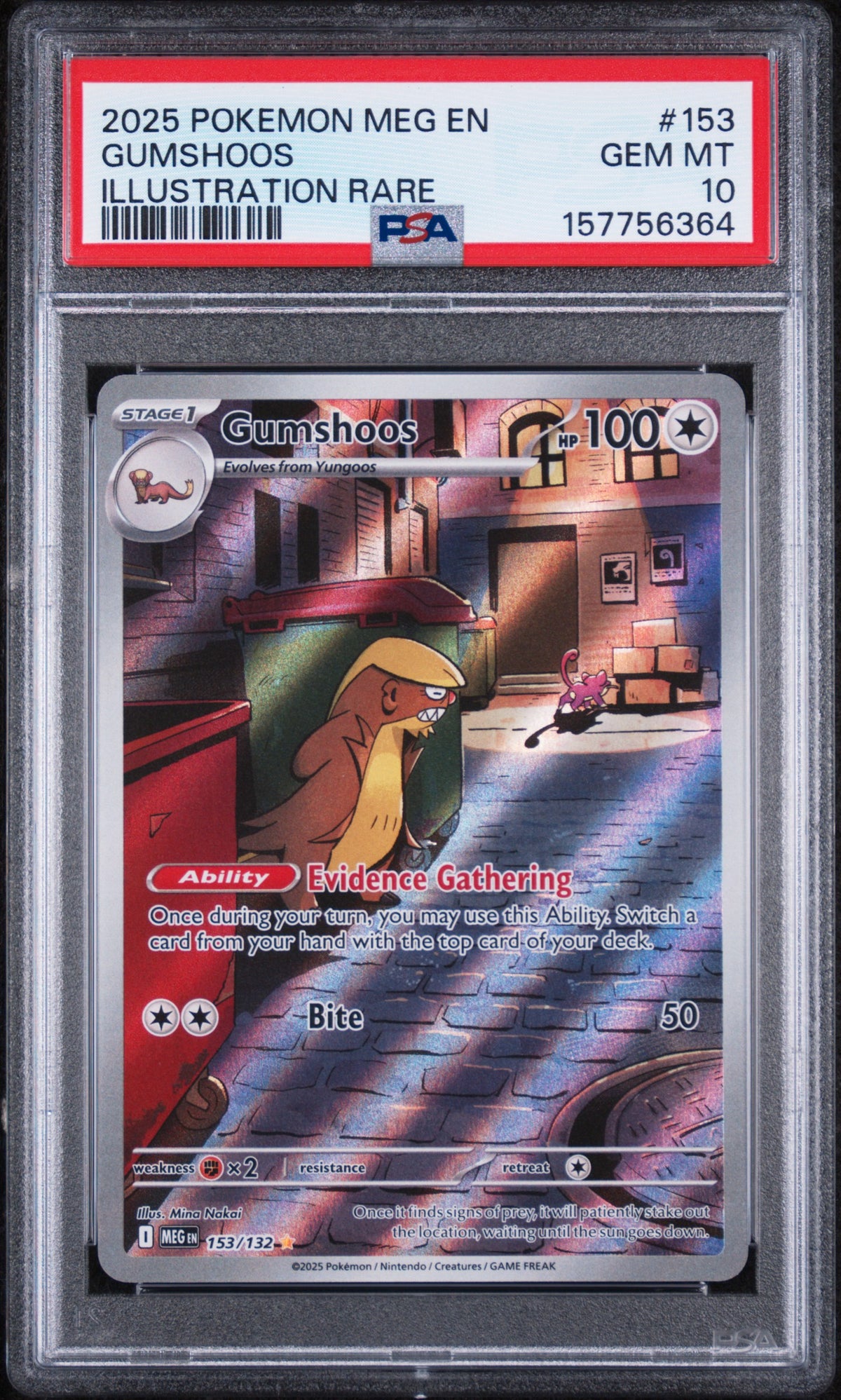 Gumshoos Illustration Rare Pokemon Meg En-Mega Evolution 153/132 PSA 10