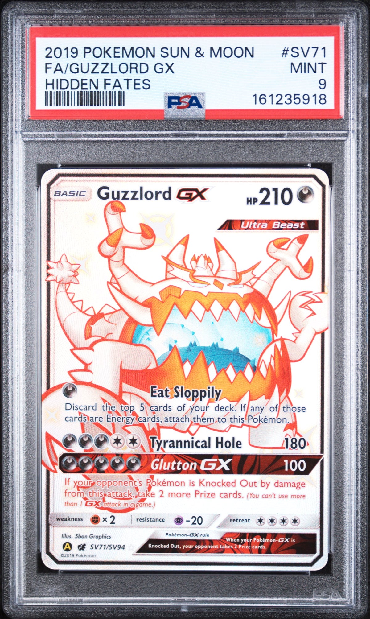 Guzzlord Gx Pokemon Sun & Moon Hidden Fates SV71/SV94 PSA 9