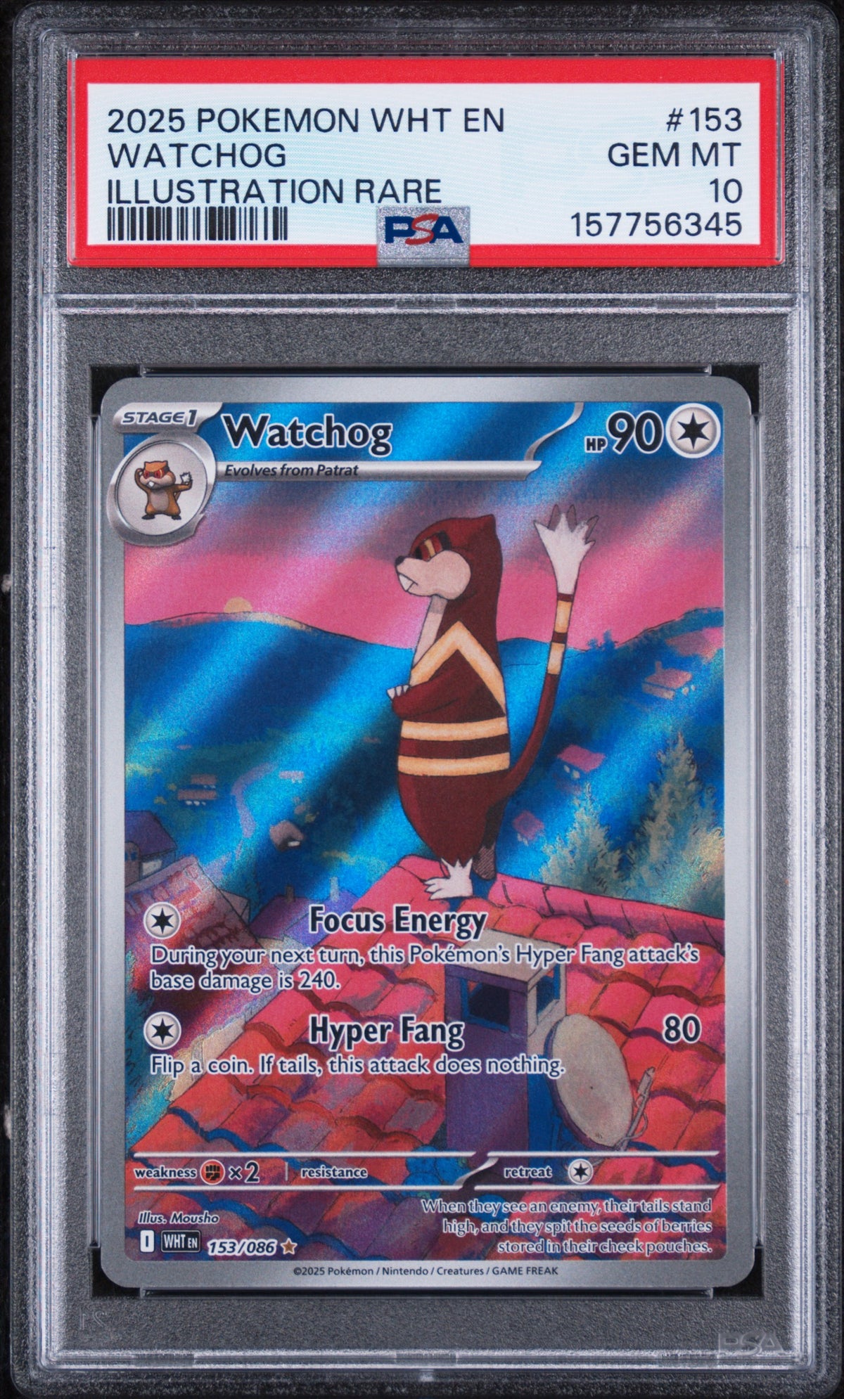 Watchog Illustration Rare Pokemon Wht En-White Flare 153/086 PSA 10