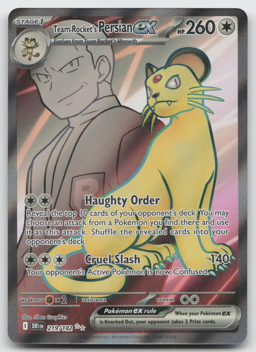 Team Rocket's Persian ex Holo Ultra Rare SV10: Destined Rivals 219/182 NM