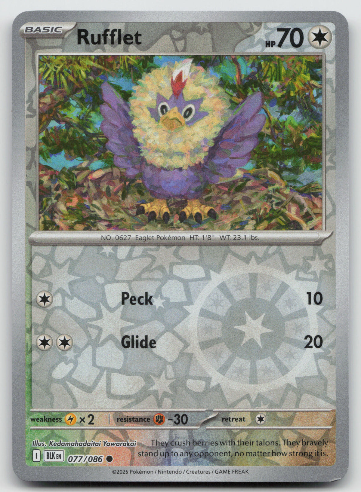 Rufflet Common Reverse Holo SV: Black Bolt 077/086 NM