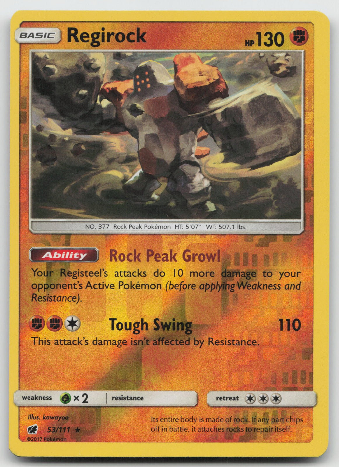 Regirock Reverse Holo Rare SM - Crimson Invasion 53/111 NM