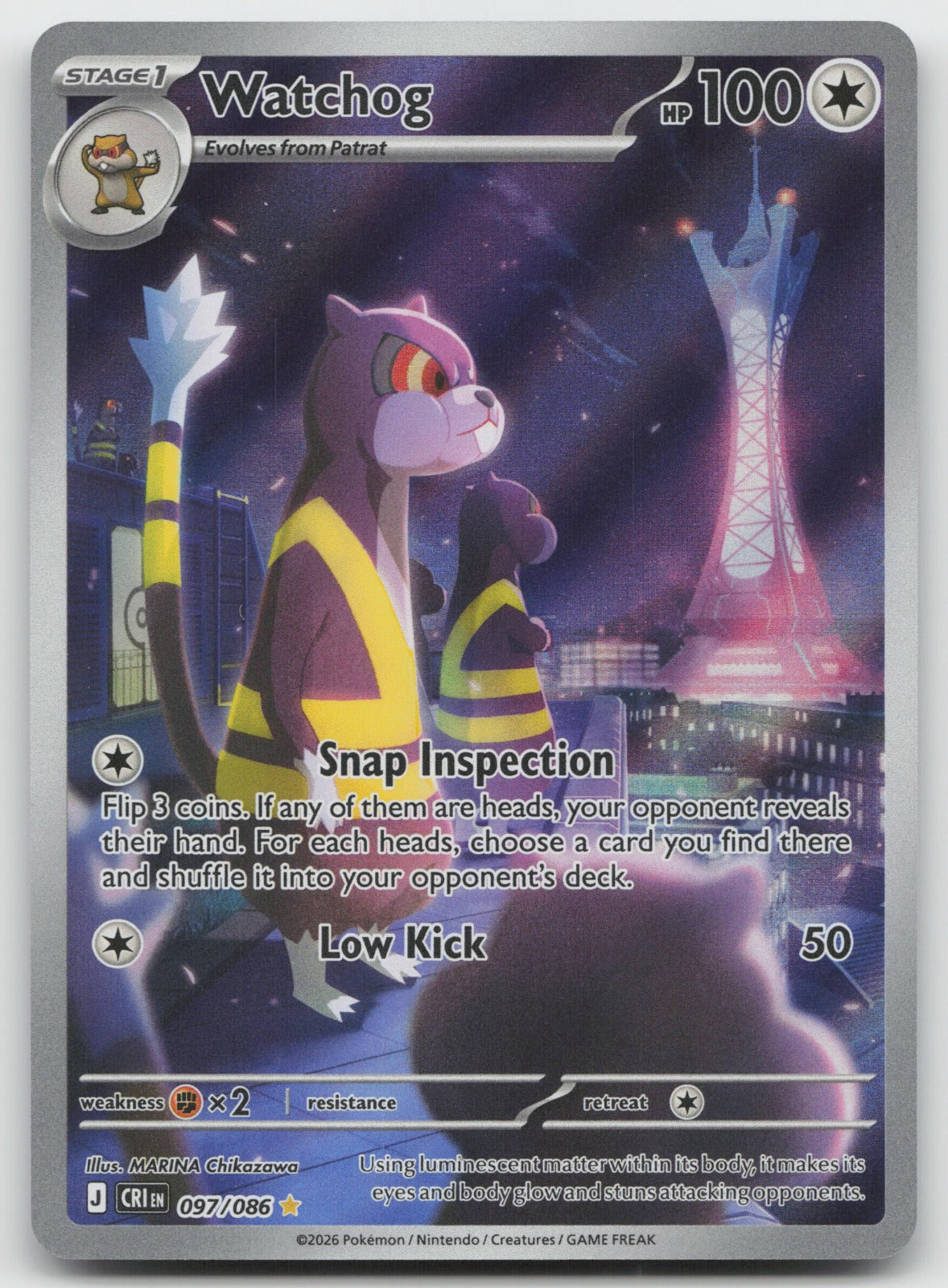 Watchog Illustration Rare Holo ME04: Chaos Rising 097/086 NM