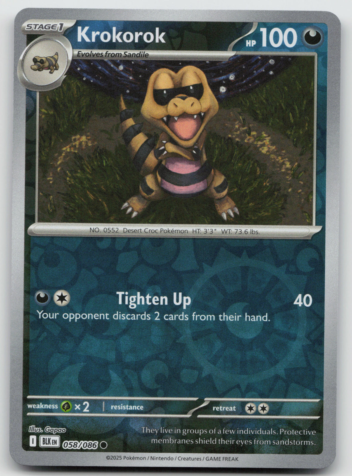 Krokorok Common Reverse Holo SV: Black Bolt 058/086 NM
