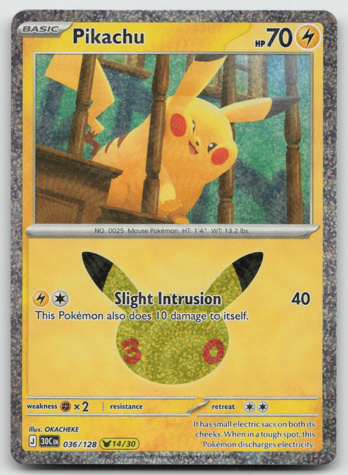 Pikachu Holo Pikachu Rare ME: 30th Celebration 036/128 NM