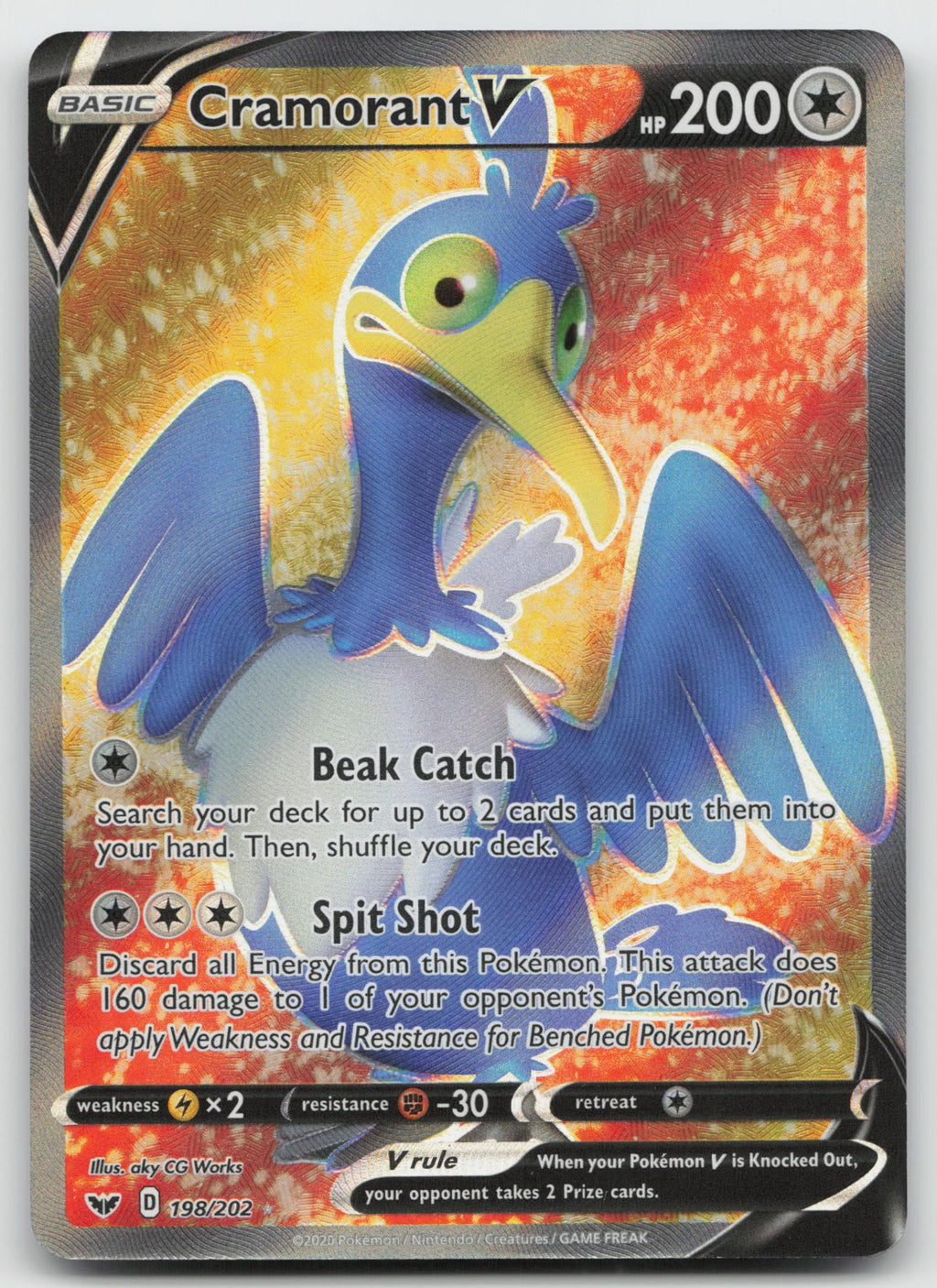 Cramorant V (Full Art) Ultra Rare Holo SWSH01 Sword & Shield Base Set 198/202 LP