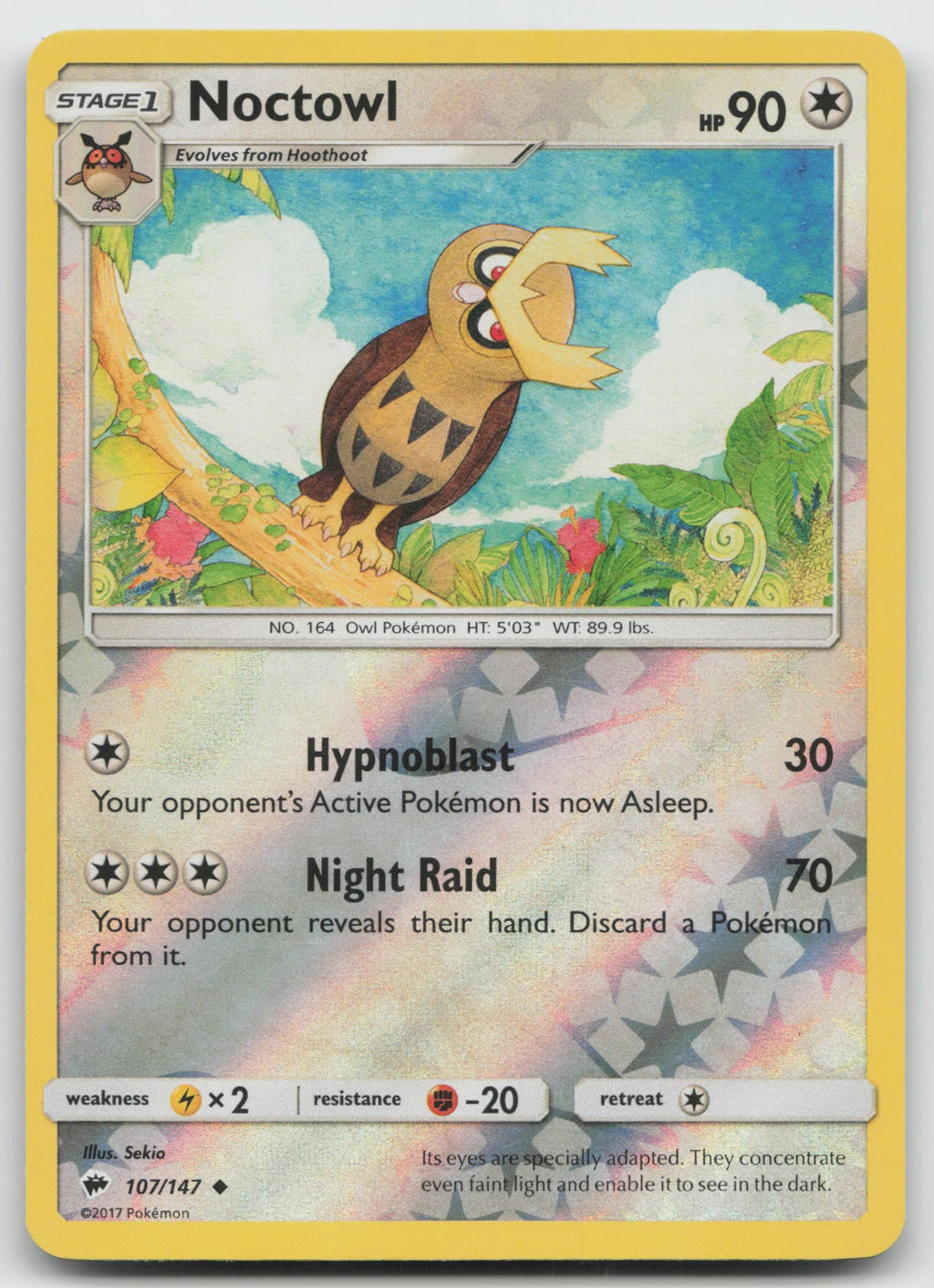 Noctowl Reverse Holo Uncommon SM - Burning Shadows 107/147 NM