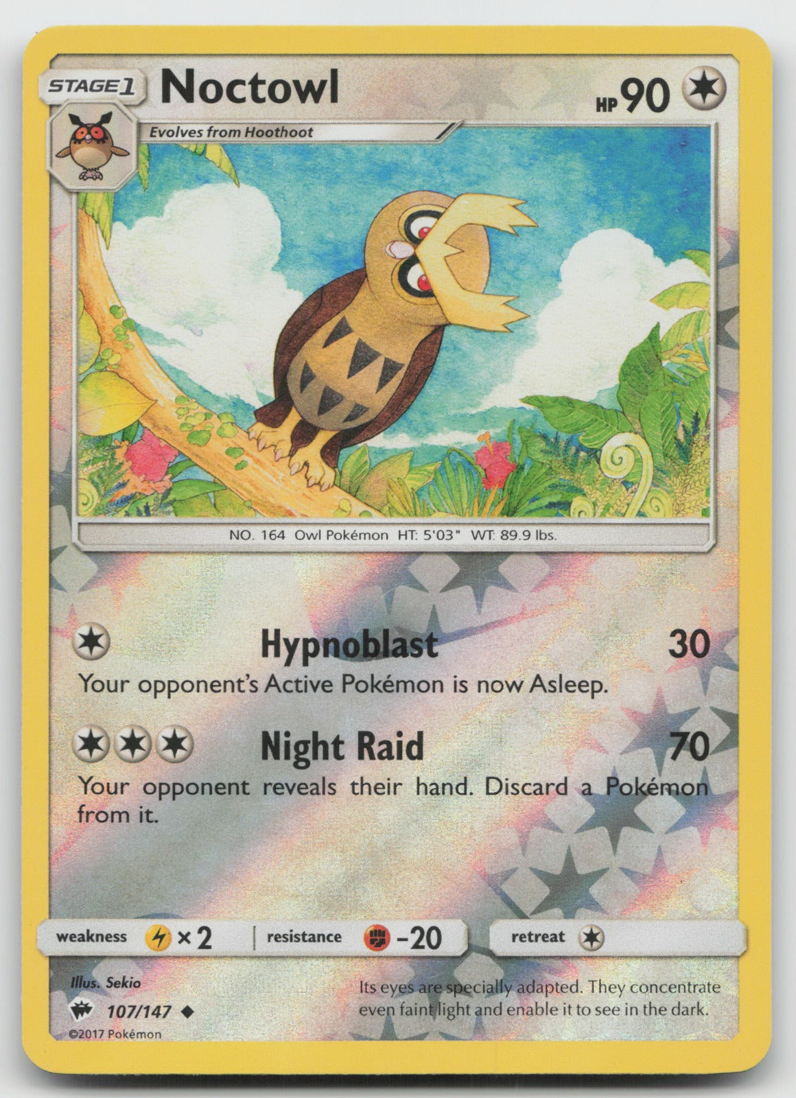 Noctowl Reverse Holo Uncommon SM - Burning Shadows 107/147 NM