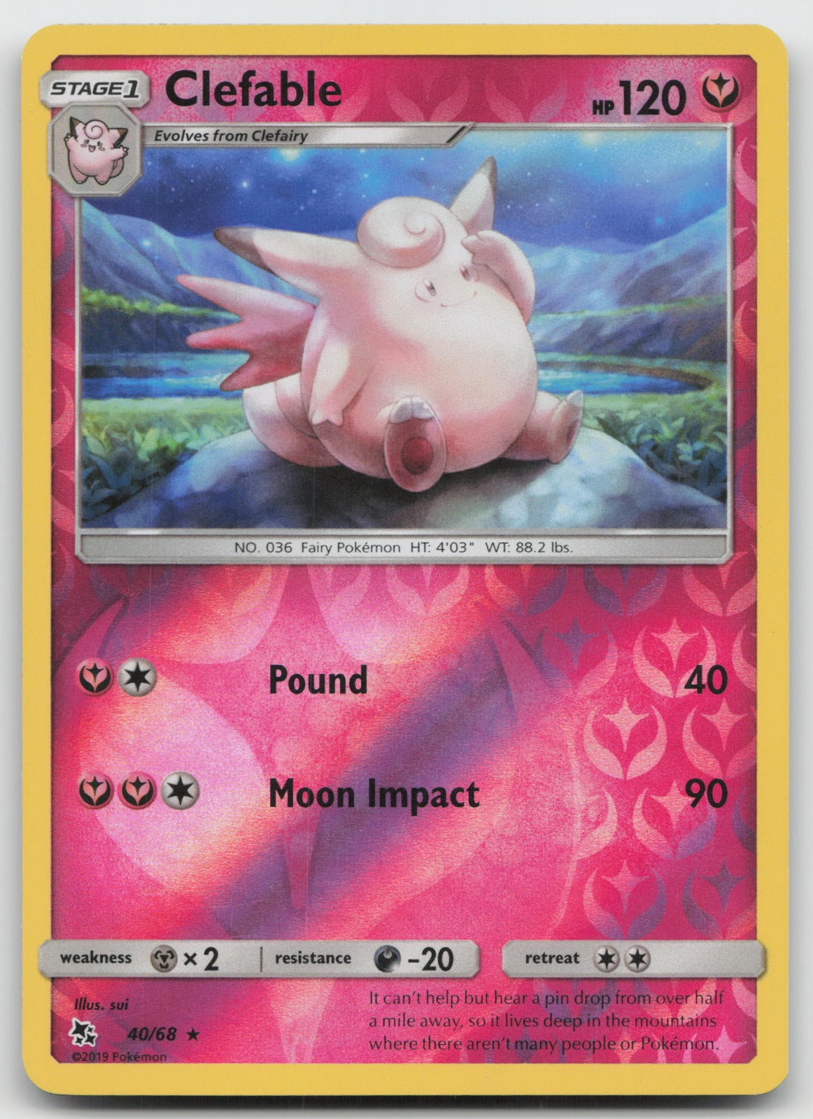 Clefable Reverse Holo Rare Hidden Fates 40/68 NM