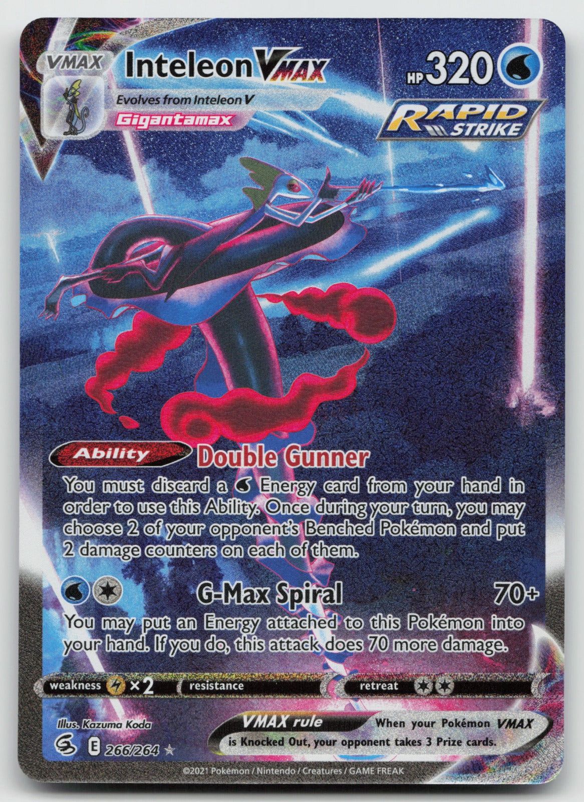 Inteleon VMAX (Alternate Art) Secret Rare Holo Fusion Strike 266/264 NM