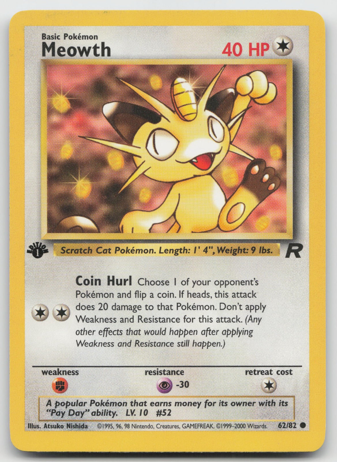 Meowth Common 1st Edition Team Rocket 62/82 MP