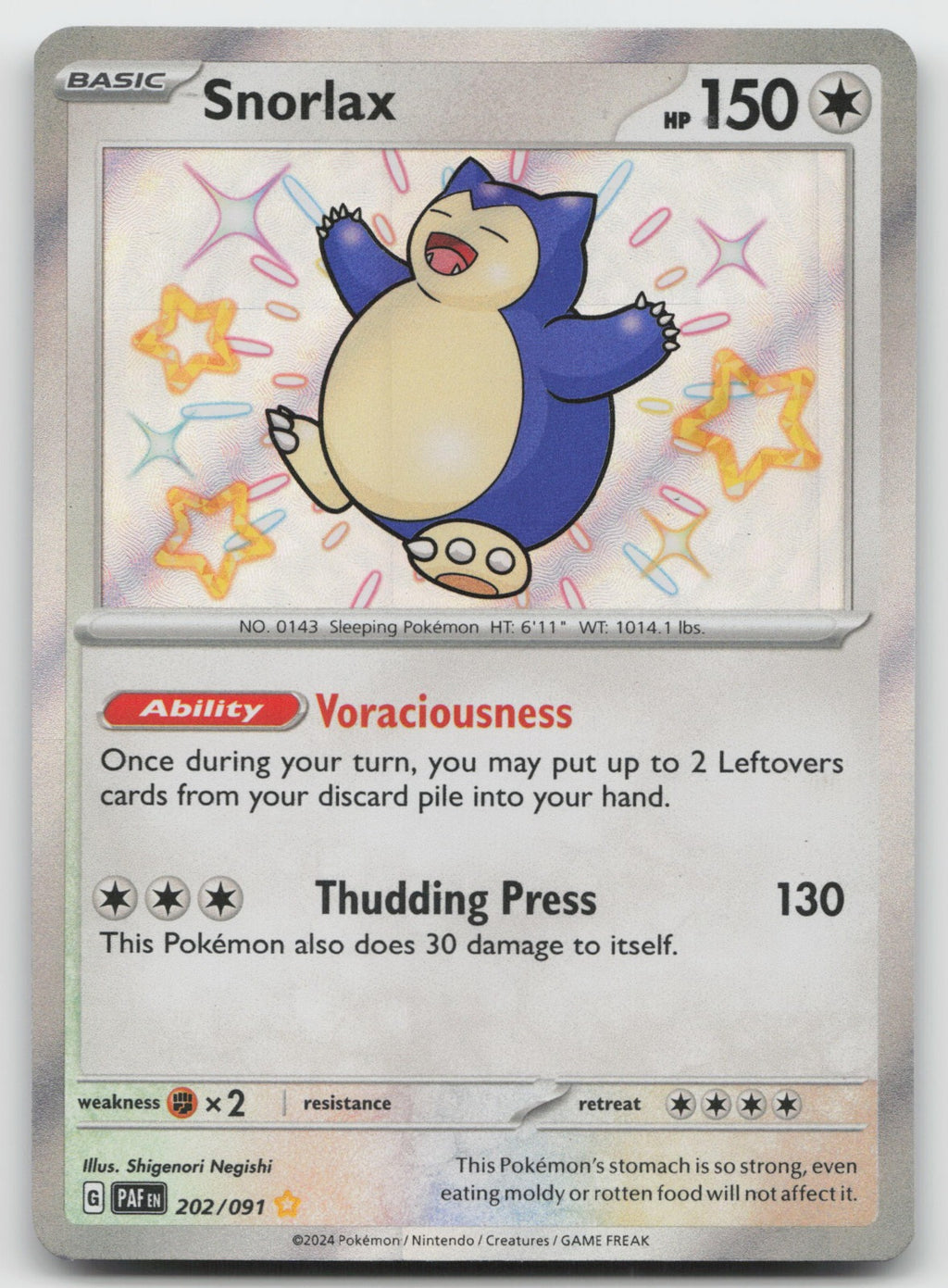 Snorlax Shiny Rare Holo SV: Paldean Fates 202/091 NM