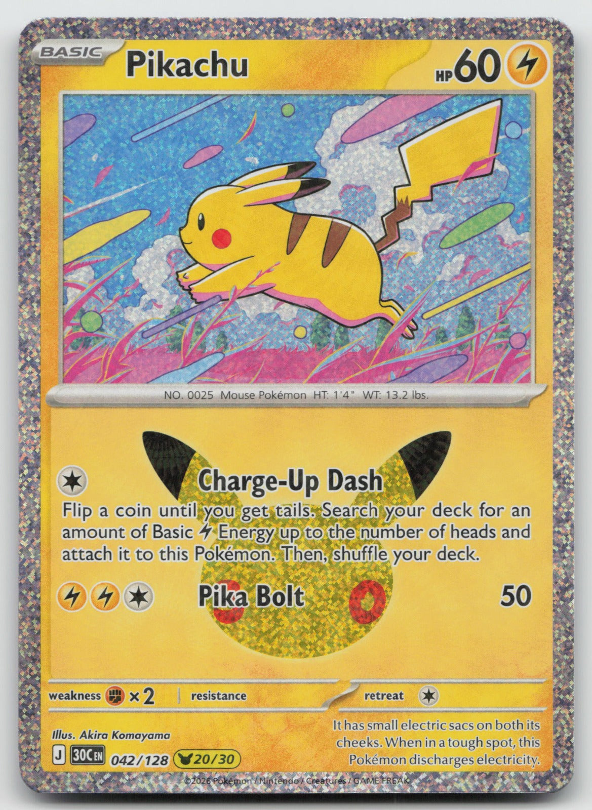 Pikachu Holo Pikachu Rare ME: 30th Celebration 042/128 NM