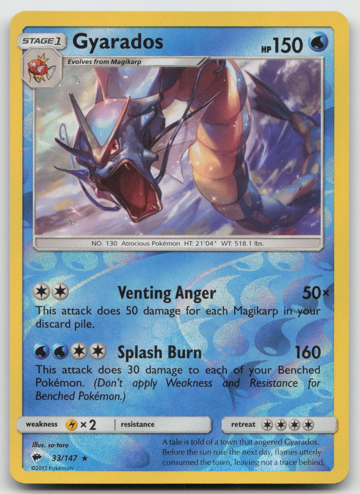 Gyarados Reverse Holo Rare SM - Burning Shadows 33/147 NM