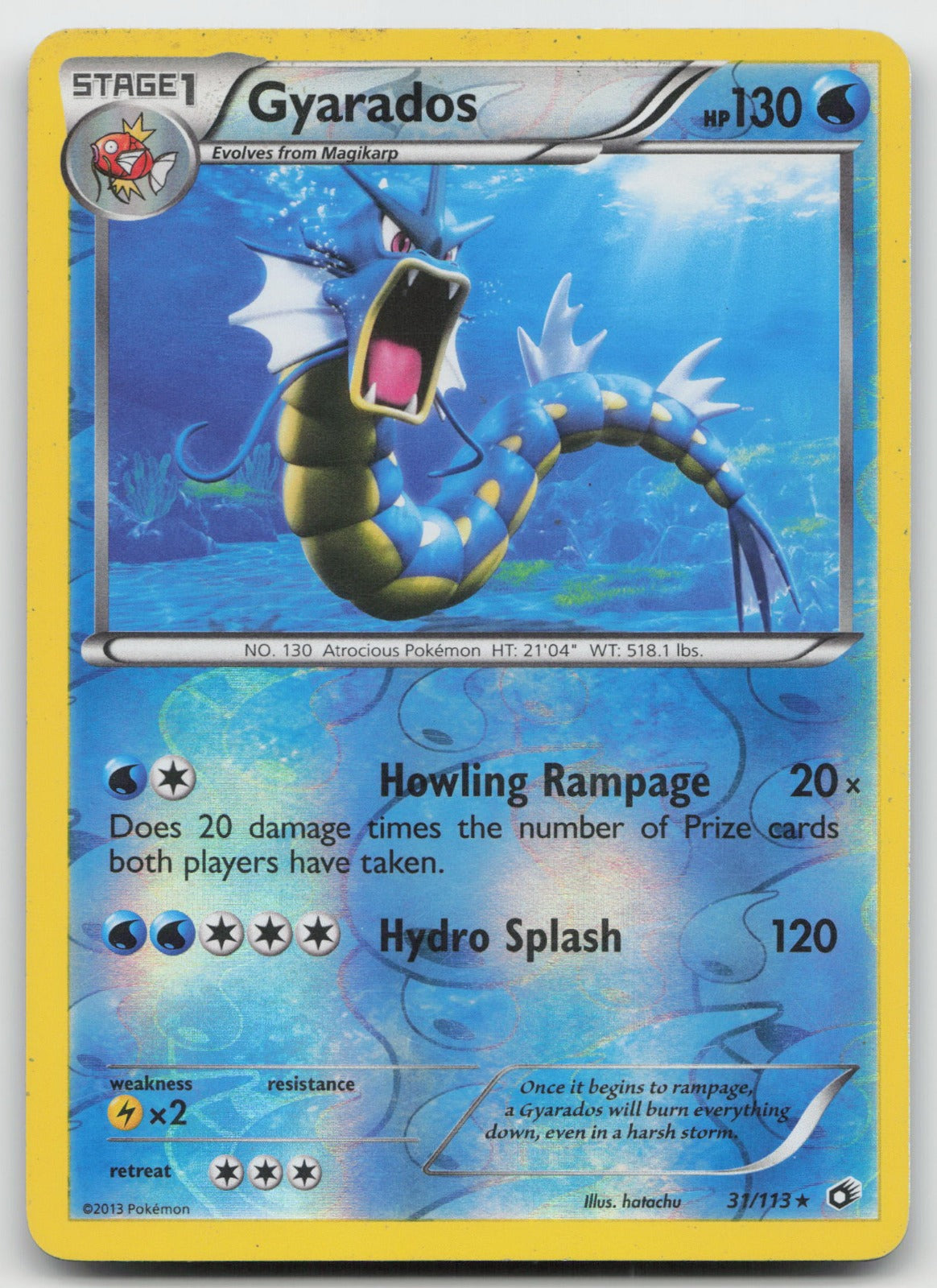 Gyarados Reverse Holo Rare Legendary Treasures 31/113 HP